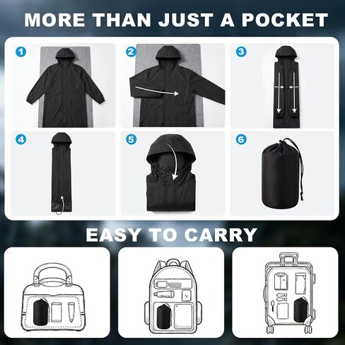 QJWBZ Men's Rain Jacket Long Raincoat: Waterproof Lightweight Hood Rain Poncho Stowable for Cycling Hiking Camping Outdoors in Saudi Arabia