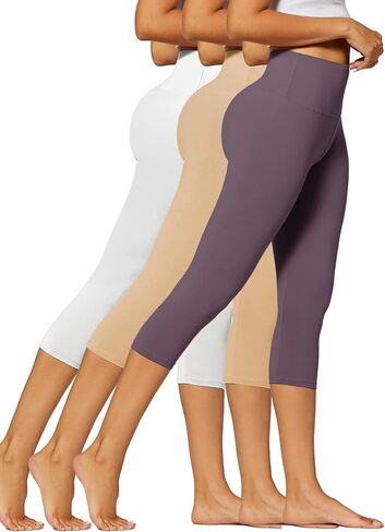 Conceited 3-Pack High Waisted Capri Leggings for Women - White, Khaki, Vintage Violet - (XX-Large - 3X-Large) in Saudi Arabia