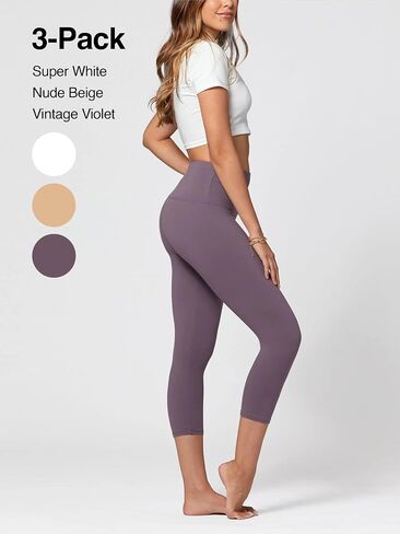 Conceited 3-Pack High Waisted Capri Leggings for Women - White, Khaki, Vintage Violet - (XX-Large - 3X-Large) in Saudi Arabia