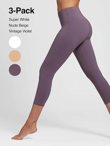 Conceited 3-Pack High Waisted Capri Leggings for Women - White, Khaki, Vintage Violet - (XX-Large - 3X-Large) in Saudi Arabia
