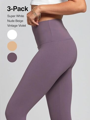 Conceited 3-Pack High Waisted Capri Leggings for Women - White, Khaki, Vintage Violet - (XX-Large - 3X-Large) in Saudi Arabia