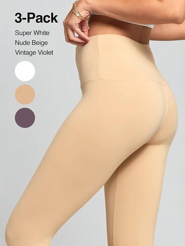 Conceited 3-Pack High Waisted Capri Leggings for Women - White, Khaki, Vintage Violet - (XX-Large - 3X-Large) in Saudi Arabia