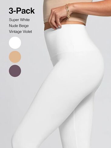 Conceited 3-Pack High Waisted Capri Leggings for Women - White, Khaki, Vintage Violet - (XX-Large - 3X-Large) in Saudi Arabia