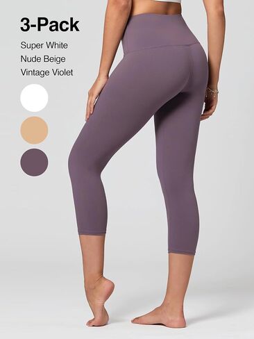 Conceited 3-Pack High Waisted Capri Leggings for Women - White, Khaki, Vintage Violet - (XX-Large - 3X-Large) in Saudi Arabia
