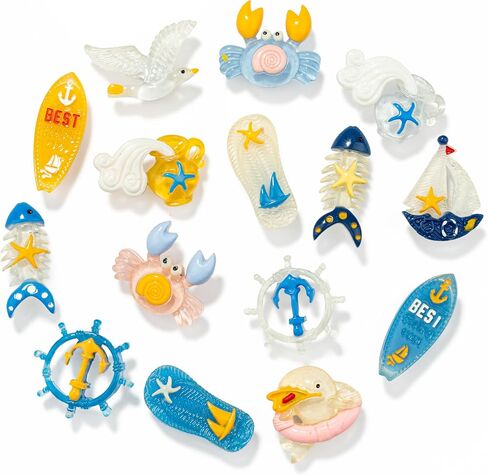 Ocean Beach Shoe Charms, Nautical Sea Life Charms for Shoes, Sandals, Wristbands & Bags, Coastal Accessories with Crab, Seagull, Anchor, Sailboat, Starfish (16 PCS) in Kuwait