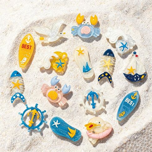 Ocean Beach Shoe Charms, Nautical Sea Life Charms for Shoes, Sandals, Wristbands & Bags, Coastal Accessories with Crab, Seagull, Anchor, Sailboat, Starfish (16 PCS) in Kuwait
