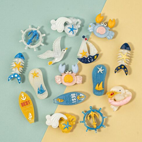 Ocean Beach Shoe Charms, Nautical Sea Life Charms for Shoes, Sandals, Wristbands & Bags, Coastal Accessories with Crab, Seagull, Anchor, Sailboat, Starfish (16 PCS) in Kuwait