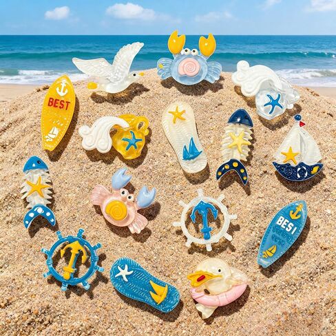 Ocean Beach Shoe Charms, Nautical Sea Life Charms for Shoes, Sandals, Wristbands & Bags, Coastal Accessories with Crab, Seagull, Anchor, Sailboat, Starfish (16 PCS) in Kuwait