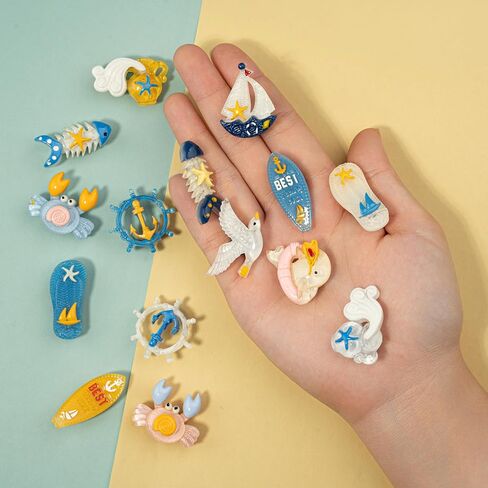Ocean Beach Shoe Charms, Nautical Sea Life Charms for Shoes, Sandals, Wristbands & Bags, Coastal Accessories with Crab, Seagull, Anchor, Sailboat, Starfish (16 PCS) in Kuwait