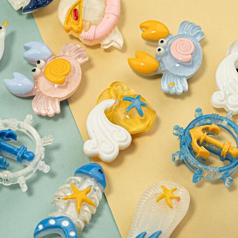 Ocean Beach Shoe Charms, Nautical Sea Life Charms for Shoes, Sandals, Wristbands & Bags, Coastal Accessories with Crab, Seagull, Anchor, Sailboat, Starfish (16 PCS) in Kuwait