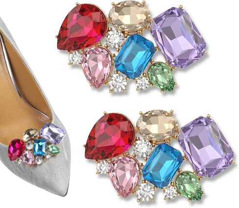 2PCS Multicolor Rhinestone Shoe Clips for Women, Decorative Crystal Shoe Accessories for Heels and Pumps, Zinc Alloy Clip On Shoes Jewelry for Wedding Party Prom in Kuwait