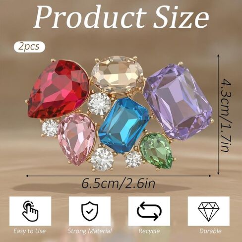 2PCS Multicolor Rhinestone Shoe Clips for Women, Decorative Crystal Shoe Accessories for Heels and Pumps, Zinc Alloy Clip On Shoes Jewelry for Wedding Party Prom in Kuwait