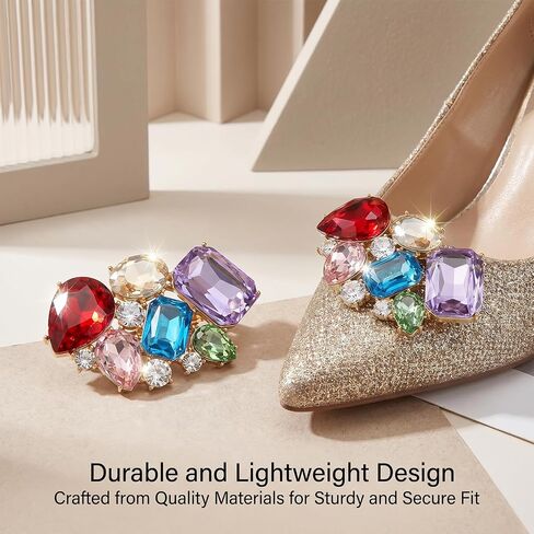 2PCS Multicolor Rhinestone Shoe Clips for Women, Decorative Crystal Shoe Accessories for Heels and Pumps, Zinc Alloy Clip On Shoes Jewelry for Wedding Party Prom in Kuwait