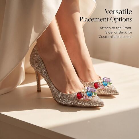 2PCS Multicolor Rhinestone Shoe Clips for Women, Decorative Crystal Shoe Accessories for Heels and Pumps, Zinc Alloy Clip On Shoes Jewelry for Wedding Party Prom in Kuwait