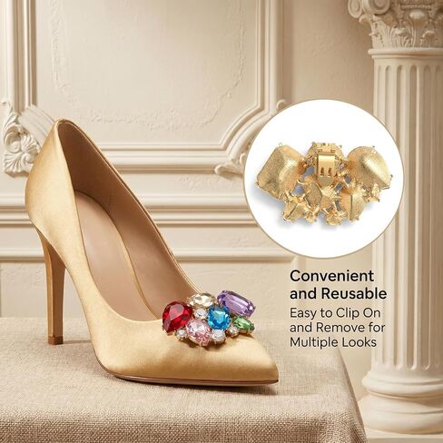 2PCS Multicolor Rhinestone Shoe Clips for Women, Decorative Crystal Shoe Accessories for Heels and Pumps, Zinc Alloy Clip On Shoes Jewelry for Wedding Party Prom in Kuwait