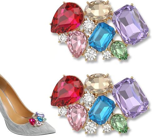 2PCS Multicolor Rhinestone Shoe Clips for Women, Decorative Crystal Shoe Accessories for Heels and Pumps, Zinc Alloy Clip On Shoes Jewelry for Wedding Party Prom in Kuwait