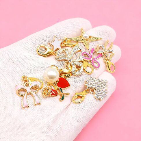 12-Piece Set of Sports Shoelace Charms with 2 Pearl Bows, 18K Gold-Plated Ladies' Lace-Up, and Lobster Clasp - Handcrafted Jewelry Accessories for Shoes in Saudi Arabia
