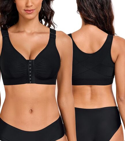 Lemorosy Front Closure Posture Comfortable Bra Full Coverage Wireless Back Smoothing Everyday Bras for Women in Kuwait