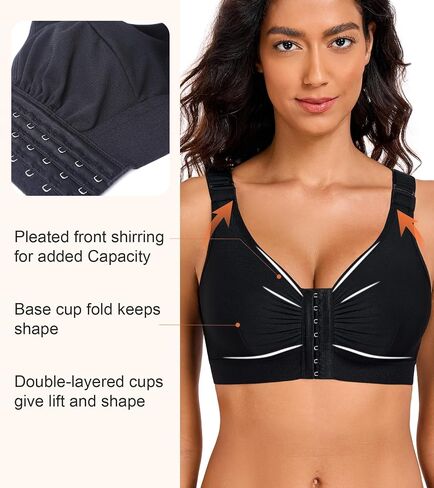 Lemorosy Front Closure Posture Comfortable Bra Full Coverage Wireless Back Smoothing Everyday Bras for Women in Kuwait