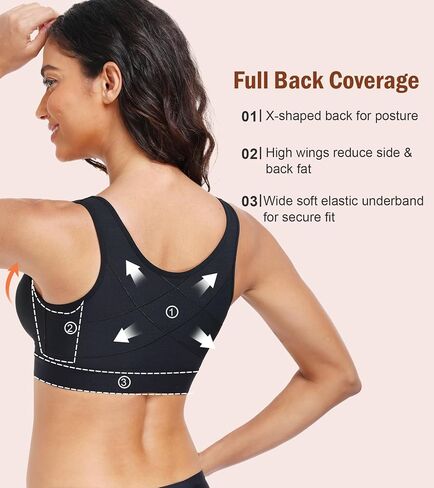 Lemorosy Front Closure Posture Comfortable Bra Full Coverage Wireless Back Smoothing Everyday Bras for Women in Kuwait