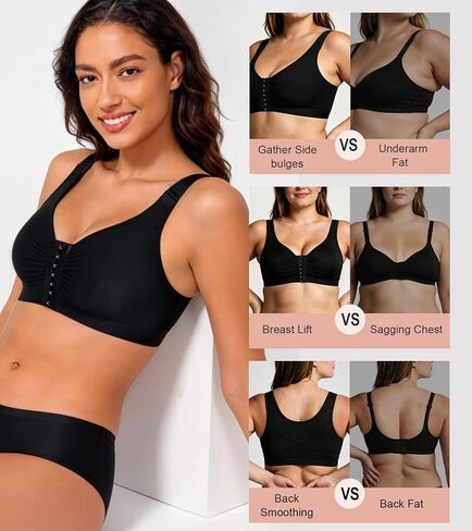 Lemorosy Front Closure Posture Comfortable Bra Full Coverage Wireless Back Smoothing Everyday Bras for Women in Kuwait