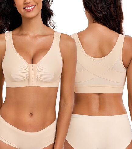 Lemorosy Front Closure Posture Comfortable Bra Full Coverage Wireless Back Smoothing Everyday Bras for Women in Kuwait