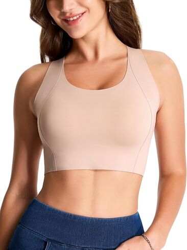 THE GYM PEOPLE Wireless Bra for Women No Underwire Comfortable Seamless Bralette Padded Low Impact Sports Bra in Kuwait