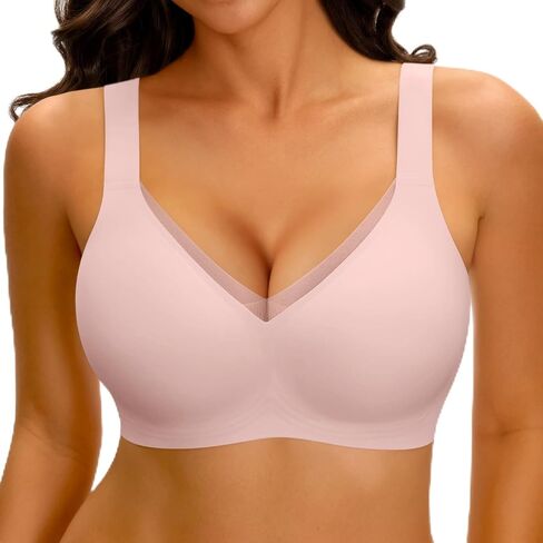 LUCKMEEY Jelly Wireless Bras for Women V Mesh Bralette with W-Shape Support, No Underwire Seamless Wide Strap T-Shirts Bra in Saudi Arabia