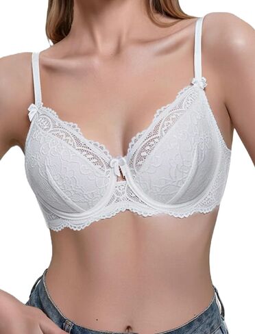 Avidlove Women's Sexy Lace Bra 3/4 Underwire Balconette V Neck Unlined Everyday Bras Lingerie Outfit in Kuwait