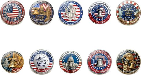 250 Years of Freedom American Enamel Lapel Pins Bulk, 10-20 Pcs Patriotic USA 250th Anniversary Badge Set, Memorial Souvenir Brooches for Backpack, Hat, Bag, Jacket, Gift Collection in Kuwait