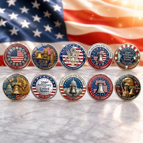 250 Years of Freedom American Enamel Lapel Pins Bulk, 10-20 Pcs Patriotic USA 250th Anniversary Badge Set, Memorial Souvenir Brooches for Backpack, Hat, Bag, Jacket, Gift Collection in Kuwait