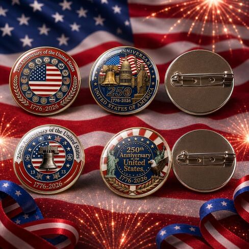 250 Years of Freedom American Enamel Lapel Pins Bulk, 10-20 Pcs Patriotic USA 250th Anniversary Badge Set, Memorial Souvenir Brooches for Backpack, Hat, Bag, Jacket, Gift Collection in Kuwait