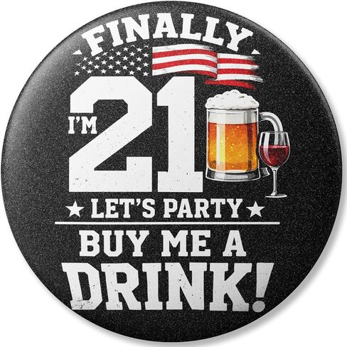 21st Birthday Decorations Button – Finally I'm 21 Let's Party Birthday Badge, Funny Turning 21 Party Button Pin, Legal Drinking Age Celebration Accessory for Bar Crawl, Pub Party & Birthday Party Favor in Saudi Arabia