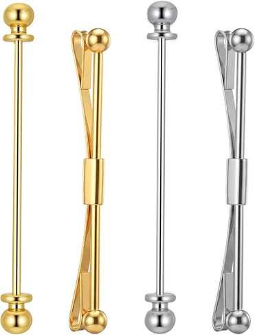 4 Pcs Collar Bar,Carbon Steel Collar Bars for Men Dress Shirts, Collars Pin for Anniversary Wedding Party Meeting,Ties Accessories for Mens- Gold & Silver,2 Styles in Kuwait