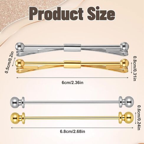 4 Pcs Collar Bar,Carbon Steel Collar Bars for Men Dress Shirts, Collars Pin for Anniversary Wedding Party Meeting,Ties Accessories for Mens- Gold & Silver,2 Styles in Kuwait