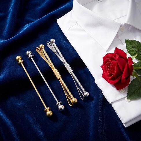 4 Pcs Collar Bar,Carbon Steel Collar Bars for Men Dress Shirts, Collars Pin for Anniversary Wedding Party Meeting,Ties Accessories for Mens- Gold & Silver,2 Styles in Kuwait