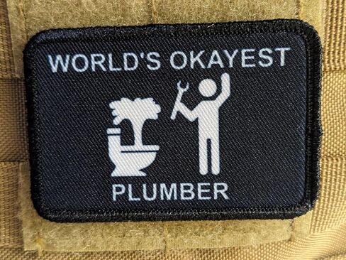 Patches N Plates, 2x3 Inch Morale Patch, Blue, Hook and Loop Backing, World's Okayest Plumber Theme, Blue Collar Welding Design in Kuwait