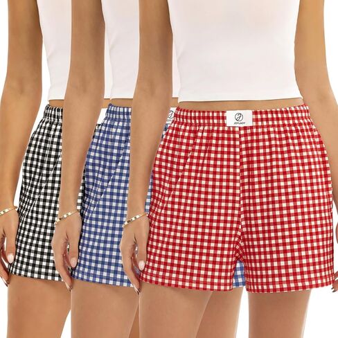3-Pack Plaid Pajama Shorts for Women, Gingham Boxer Sleep & Lounge Bottoms in Saudi Arabia