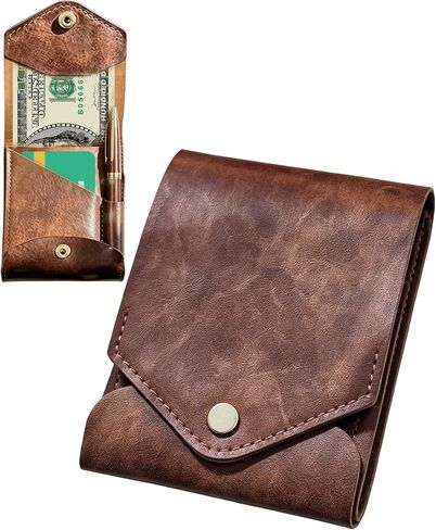 Multifunctional Compact Wallet with Snap Closure, Handmade PU Leather Card Holder with Pen Slot, Cash Wallet for Men in Saudi Arabia