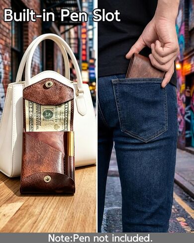 Multifunctional Compact Wallet with Snap Closure, Handmade PU Leather Card Holder with Pen Slot, Cash Wallet for Men in Saudi Arabia