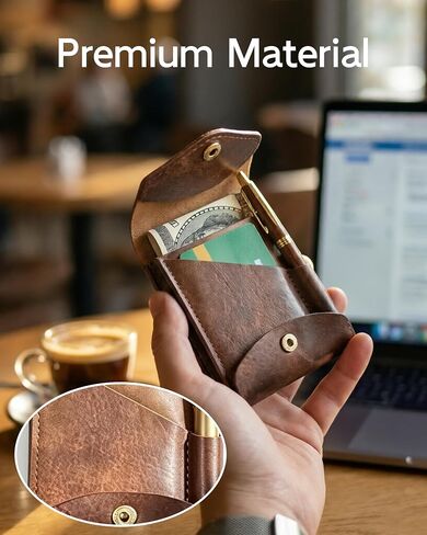 Multifunctional Compact Wallet with Snap Closure, Handmade PU Leather Card Holder with Pen Slot, Cash Wallet for Men in Saudi Arabia