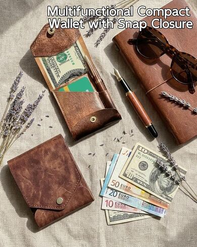 Multifunctional Compact Wallet with Snap Closure, Handmade PU Leather Card Holder with Pen Slot, Cash Wallet for Men in Saudi Arabia