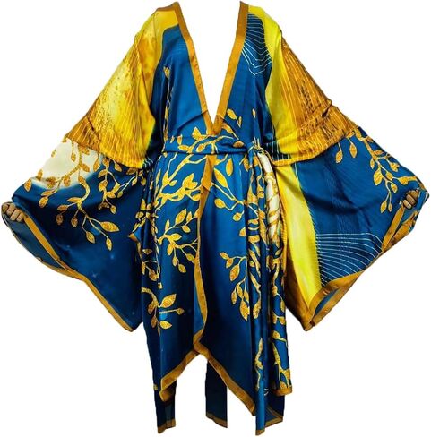 Plus Size Summer Cover up Cardigan Fashion Sexy African Holiday Party Long Sleeve Silk Feeling Robe Kimono Kaftan in Kuwait