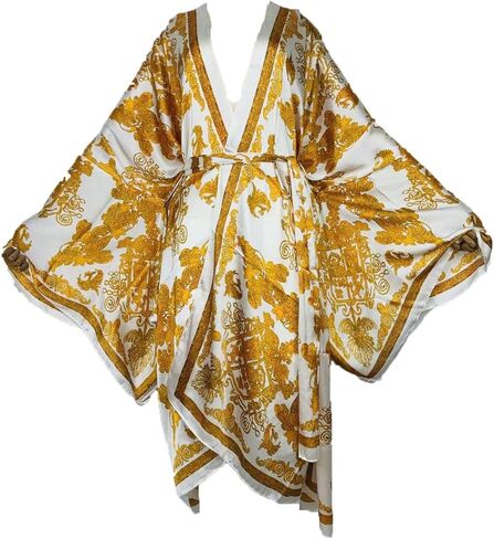 Plus Size Summer Cover up Cardigan Fashion Sexy African Holiday Party Long Sleeve Silk Feeling Robe Kimono Kaftan in Kuwait
