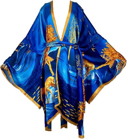 Plus Size Summer Cover up Cardigan Fashion Sexy African Holiday Party Long Sleeve Silk Feeling Robe Kimono Kaftan in Kuwait