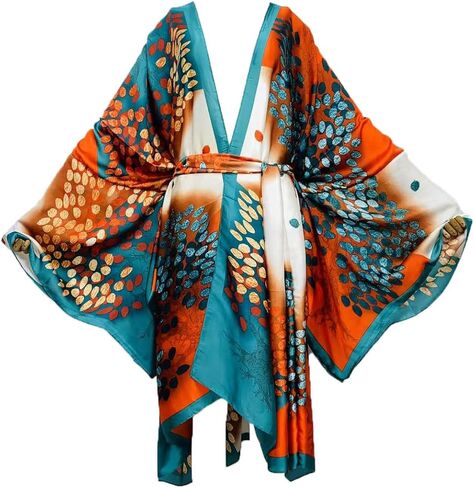 Plus Size Summer Cover up Cardigan Fashion Sexy African Holiday Party Long Sleeve Silk Feeling Robe Kimono Kaftan in Kuwait