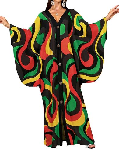 Bsubseach Kaftan Dresses for Women V-Neck Beach Coverup Batwing Sleeves Swimsuit Cover Up Button Down Loungewear in Kuwait