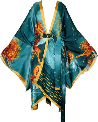 Plus Size Summer Cover up Cardigan Fashion Sexy African Holiday Party Long Sleeve Silk Feeling Robe Kimono Kaftan in Kuwait