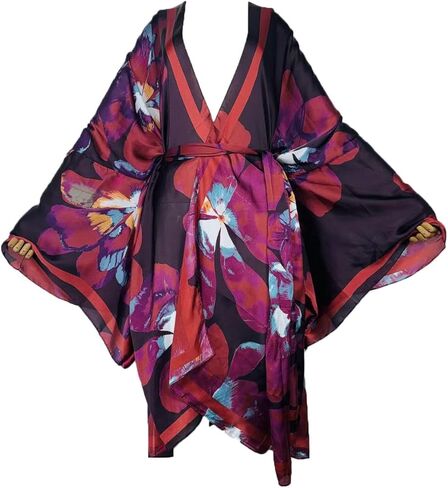 Plus Size Summer Cover up Cardigan Fashion Sexy African Holiday Party Long Sleeve Silk Feeling Robe Kimono Kaftan in Kuwait