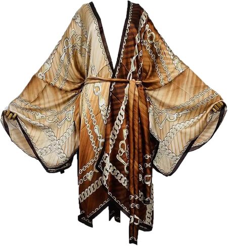 Plus Size Summer Cover up Cardigan Fashion Sexy African Holiday Party Long Sleeve Silk Feeling Robe Kimono Kaftan in Kuwait